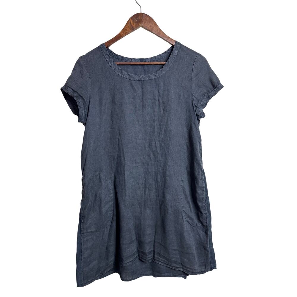 CP Shades 100% Linen size S Tunic Shift Dress Black Pockets Lagenlook